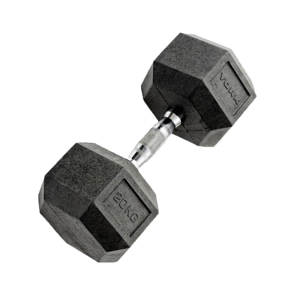 York Fitness Rubber Hex Dumbbells 2 X 20kg 3 York Fitness Rubber Hex Dumbbells 2 X 20kg - Image 3