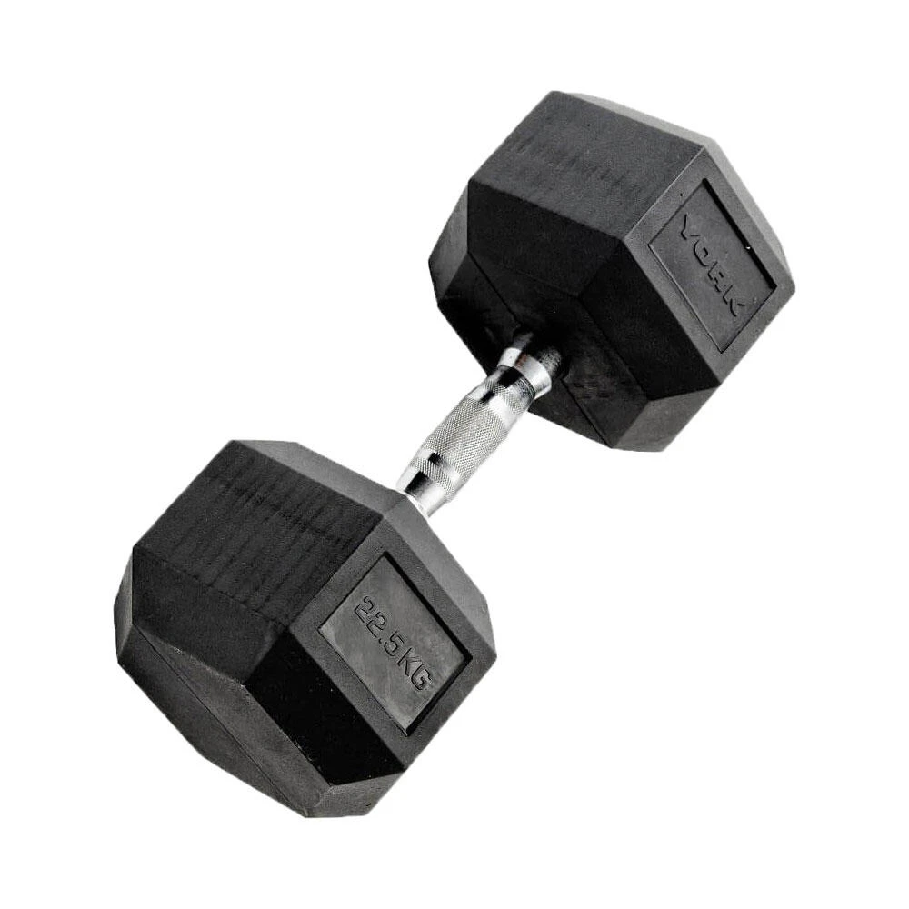 York Fitness Rubber Hex Dumbbells 2 X 22.5kg 3 York Fitness Rubber Hex Dumbbells 2 X 22.5kg - Image 3