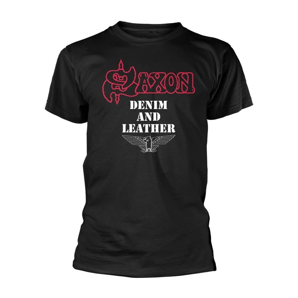 Saxon Unisex Adult Denim And Leather TShirt (Black) 1 Saxon Unisex Adult Denim And Leather TShirt (Black)