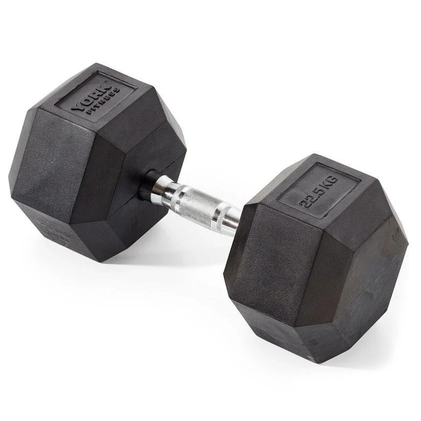 York Fitness Rubber Hex Dumbbells 2 X 22.5kg 2 York Fitness Rubber Hex Dumbbells 2 X 22.5kg - Image 2