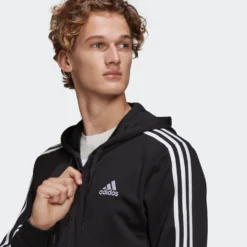 ADIDAS Men's Straight-Cut Crew Neck Zipped Hoodie With Pocket 3 Stripes -Fitness Equipment Store k6fd5e34a7108c12a3172ac263db40354