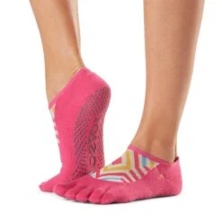 Fitness-Mad Womens/Ladies Luna Bon Voyage Toe Socks (Pink/White/Yellow)