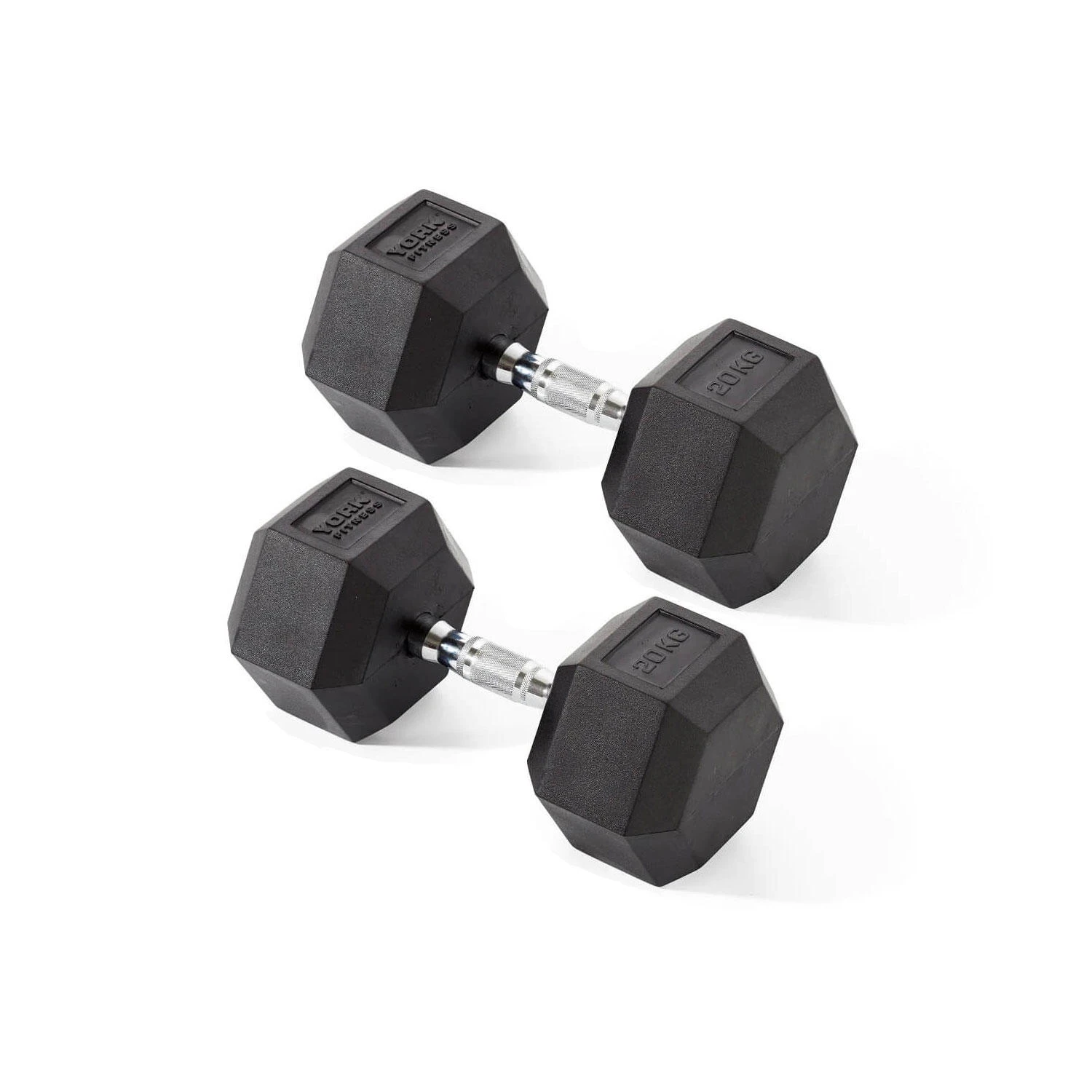 York Fitness Rubber Hex Dumbbells 2 X 20kg 1 York Fitness Rubber Hex Dumbbells 2 X 20kg
